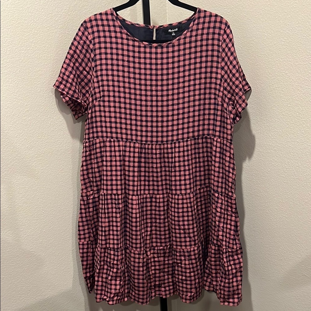 Madewell pink and navy Ruffled Tiered Dress - Picture 1 of 3